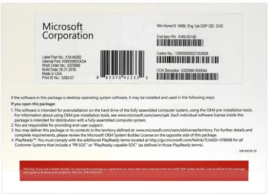 Windows 10 Home Edition OEM Box