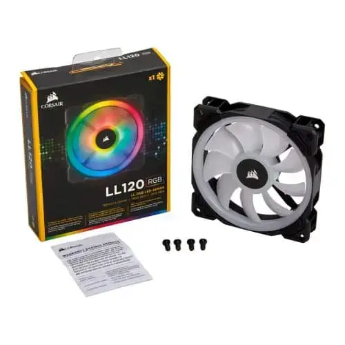 Black Corsair LL120 RGB PWM Case Fan Box View
