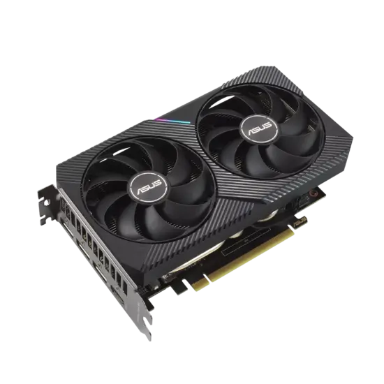 ASUS DUAL NVIDIA GeForce RTX 3060 Ti V2 MINI OC Angled Front View