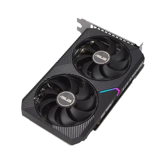 ASUS DUAL NVIDIA GeForce RTX 3060 Ti V2 MINI OC Angled Front View