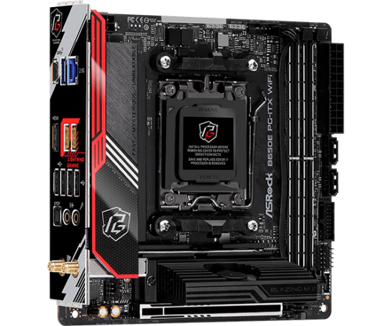 ASRock B650E PG-ITX WiFi Angled Front View