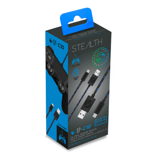 Stealth SP-C10 Twin Play & Charge Cables for PS4 Controllers