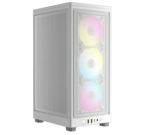 Corsair iCUE 2000D RGB Airflow Mini ITX White Side Angled View