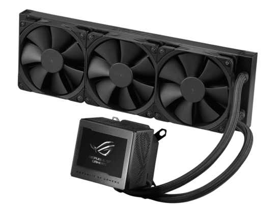 Asus ROG Ryujin III 360 All-In-One Liquid CPU Cooler Fan with LCD Angled View