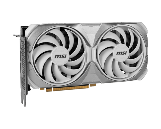 MSI NVIDIA GeForce RTX 4070 VENTUS 2X OC 12G GDDR6X WHITE Graphics Card Angled View & Ports