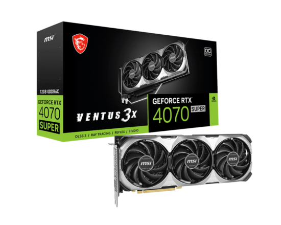 MSI NVIDIA VENTUS GeForce RTX 4070 SUPER 3X OC 12 GB GDDR6X Graphics Card & Box