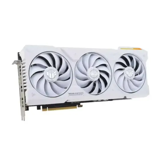 ASUS TUF GAMING NVIDIA RTX 4070 Ti SUPER OC White Angled View & Ports