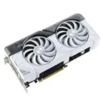 ASUS DUAL NVIDIA RTX4070 SUPER OC White Graphics Card Angled View