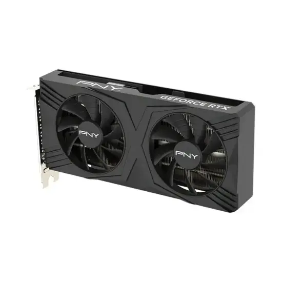 PNY GeForce RTX 4070 SUPER VERTO™ OC Dual Fan DLSS 3 12GB Graphics Card Flat Angled View & Rear