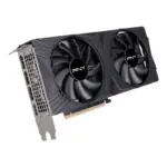 PNY GeForce RTX 4070 SUPER VERTO OC Dual Fan DLSS 3 12GB Graphics Card Flat Angled View & Ports