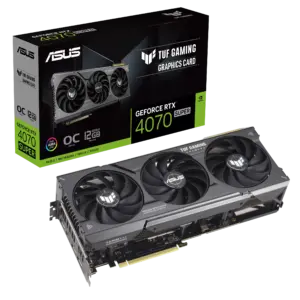 ASUS TUF GAMING NVIDIA RTX 4070 SUPER OC Graphics Card Top View & Box