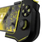 Turtle Beach Atom - Android Edition - Yellow & Black Angled View Button Closeup