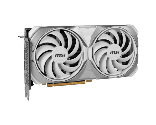 MSI GeForce NVIDIA RTX 4070 SUPER VENTUS 2X 12GB OC White GDDR6X Graphics Card Angled View