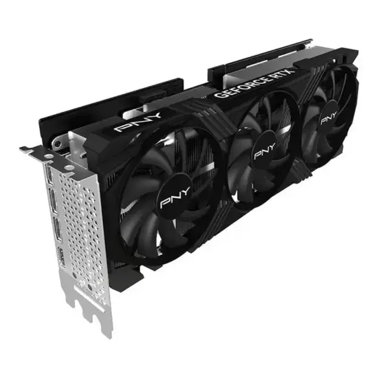 PNY NVIDIA GeForce RTX 4070 Ti SUPER VERTO OC Triple Fan DLSS 3 16GB GDDR6X Graphics Card Angled View & Ports