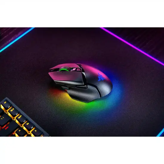 Razer - Basilisk V3 Pro RGB Mouse - Black Angled View RGB