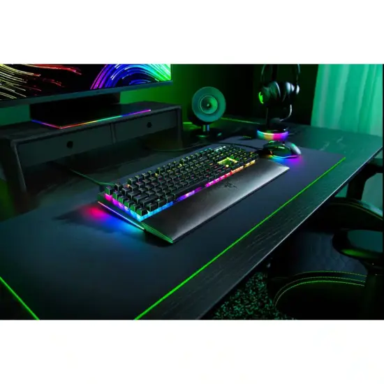 Razer - BlackWidow V4 Green Switch RGB Gaming Keyboard - UK Layout Side Angled View