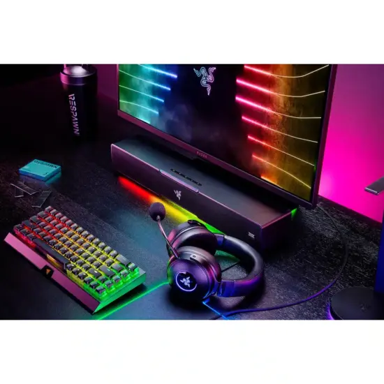 Razer - Leviathan V2 RGB Soundbar Speakers Top Angled View Set Up