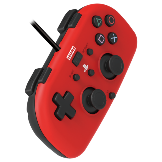 Hori - Wired Mini Gamepad For PlayStation 4 - Red Angled Side View