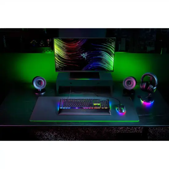 Razer - BlackWidow V4 Green Switch RGB Gaming Keyboard - UK Layout Tilted View